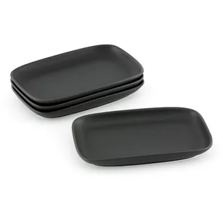 Hanseküche Servierteller aus Steingut (4er Set) 15 x 9,7 x 1,7 cm – Vorspeisenteller rechteckig schwarz matt – Mezze & Snack Teller eckig – Orientalisch, spülmaschinenfest, langlebig