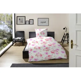 Hahn Microfaser Seersucker Bettwäsche Floral 135x200 + 80x80 cm Weiss - Weiß