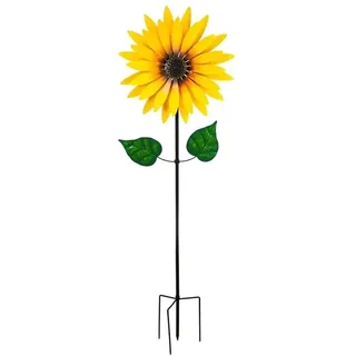 WINBST Sonnenblumen Windmühle,Metall Garten Doppelschicht Windrad Sonnenblumen Stecker, Gelb Windspiel für Yard Decor Vogel Abschreckung Dekorative Garten Stakes