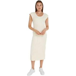 Tommy Hilfiger Damen Bodycon Kleid Slim Rib Midi-Länge, Weiß (Calico), M