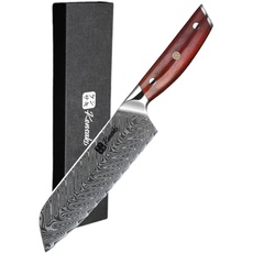 Kensaki Santoku Messer aus Damaszener Stahl Küchenmesser Japanischer Art hergestellt aus 67 Lagen Damaststahl Chairo Serie, KEN-002