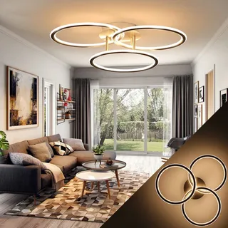 ZMH LED Deckenleuchte 41 W Wohnzimmer Moderne Ringe Design warmweißes Licht 3000K Schlafzimmerleuchte 3 Glühbirnen - Silber