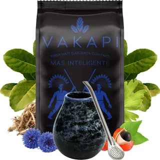 Yerba Mate-Tee Set●Mate-Tee Vakapi Mas Inteligente 500g● Mate tee becher Marmol Blue 350ml●Keramik tasse●Edelstahl trinkhalm Bombilla 19cm● Yerba-Mate-Tee-Strohhalm●Mate-Trinkgefäß● Paraguayische