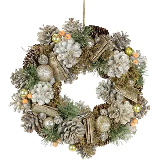 Natur-Kranz Zapfen mit Kugeln Tanne Zapfen Perlen Beeren 32cm Weihnachtskranz Weihnachtsdeko Adventsdeko Adventskranz Wanddeko Türschmuck Türkranz Tischkranz Kränze Naturmaterialien Trockenfloristik