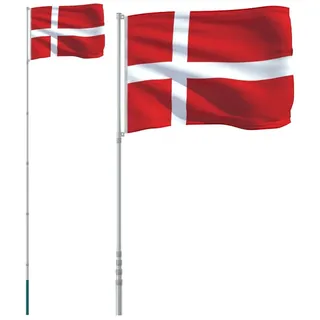 vidaXL Flagge Dänemarks mit Mast 5,5 m Aluminium - Silber