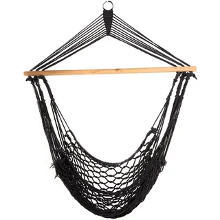 Svita Hängesessel in Netz-Optik mit Stange Baumwollseil Naturmaterial Grau
