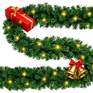Jaxguom Weihnachtsgirlande mit Beleuchtung 5m 100 LEDs Beleuchtet Innen Außen Grün Weihnachtsdeko Weihnachten inkl.Deko Girlande Tannengirlande Warmweiß Christmas Decorations