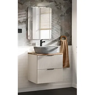 Waschplatz Set mit 60cm Waschtisch, 2-teilig, in kaschmir und Eiche, ADELAIDE-56-CASHMERE - Beige