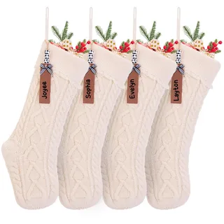 Relosy Weihnachtsstrümpfe, Kamin, Weihnachtsbaumschmuck, Ornamente für Urlaub, Familie, Freunde, Weiß, 4 Stück