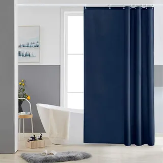 Furlinic Schmaler Duschvorhang für Eck Dusche und Kleine Badewanne,Badvorhang Textil aus Polyester Stoff schimmelresistent Wasserabweisend und Waschbar,Dunkelblau 100x180 mit 6 Duschvorhangringen.