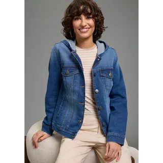 Jeansjacke ARIZONA, Damen, Gr. 36, blau used, Denim/Jeans, Obermaterial: 98% Baumwolle, 2% Elasthan, unifarben, regular fit hüftlang, 1-Knopf-Manschette, Jacken Jeansjacke, mit Kapuze, Regular Fit, mit Knopfleiste, mit Knopf-Applikationen, Topseller
