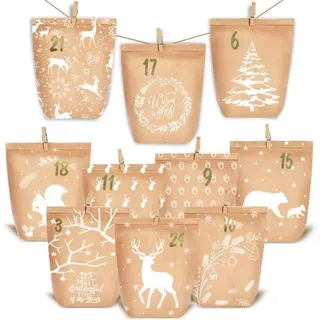 Adventskalender zum Befüllen 24 Weihnachtskalender Papiertüten DIY Kraftpapier Braun