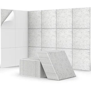 Quadratische Akustikplatten selbstklebend 48 Stücke., TONOR Schallabsorber Schallschutz mit Hochdichte Wandfliesen Schall Dämmung 30x26x0,9cm für Studio, Akustische Behandlung Wanddekoration Hellgrau