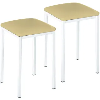ASTIMESA Zwei Hocker für die Küche, quadratisch, Kunstleder, Beige