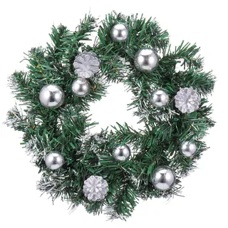 Weihnachtskranz Haustür, 30cm Adventskranz Künstlich, Silber Türkranz Weihnachten Kugeln, Elegant Weihnachtstürkranz Außen, Kranz Weihnachtskranz Tür, Kiefernzapfen Türkranz Winter für Christmas Decor