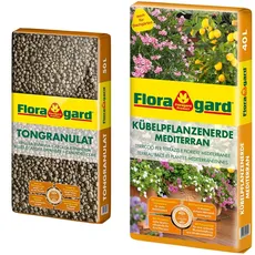 Floragard Blähton Tongranulat zur Drainage - Hydrokultursubstrat - für Pflanzkästen, Kübel oder Töpfe - 50 L & Floragard Kübelpflanzenerde mediterran 40 L - Spezialerde für große Kübel