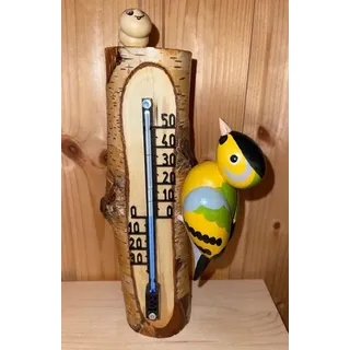 Thermometer Zeisig Höhe ca 24 cm NEU Miniatur Holzfigur Vogel Holzvogel