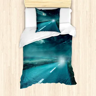ABAKUHAUS Horror Haus Mantele, Sturm Wolke Hölle, Milbensicher Allergiker geeignet mit Kissenbezügen, 135 cm x 200 cm - 80 x 80 cm, Blau - Blau
