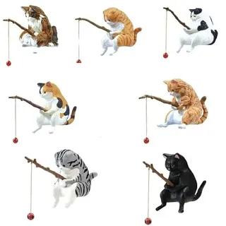 Super Idee 7er Set Japanische Fischen Katze mit Einer Angelrute Miniatur Figuren Aquarium deko Miniteich Deko Dekorieren Spielen Basteln Garten Balkon Teiche Schreibtisch Deko