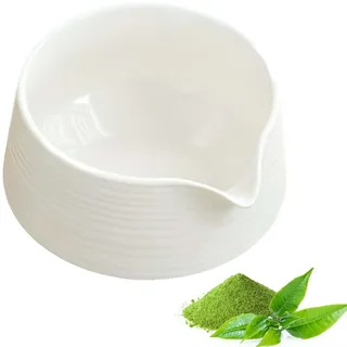 Matcha Schüssel aus Keramik, 550ml Matcha Schale mit Ausgießer, Keramik Teeschalen, Traditionelle Japanische Keramikschale Handmade, Gestreift, für Kaffee, Latte, Als Geschenk(Weiß)