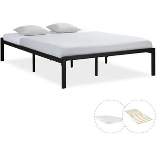 Homestyle4u Metallbett 140/200 cm in Schwarz mit Lattenrost und Matratze , Metall , 140x200 cm , Schlafzimmer, Betten, Metallbetten