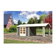 Karibu Holz-Gartenhaus Timra Terragrau Satteldach Lackiert 300 cm x 300 cm