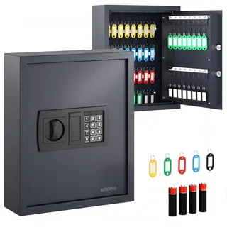 ACROPAQ Schlüsselschrank mit Zahlencode - Für bis zu 48 Schlüssel, Inkl. 48 Anhänger, Mit elektronischer Sicherung – Schlüsselkasten groß, Schlüsselsafe mit Code, Schlüsseltresor