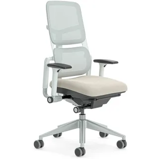 Steelcase Please Air Ergonomischer Bürodrehstuhl mit höhenverstellbarer Lumbalstütze Hellbeige/Möwengrau