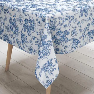 Blaue und weiße Tischdecke, Vintage, rechteckig, rustikales blaues Blumenmuster, waschbar, knitterfrei, Toile-Tischdecke für Restaurants, Picknicks, Essen im Freien (152,4 x 213,4 cm)