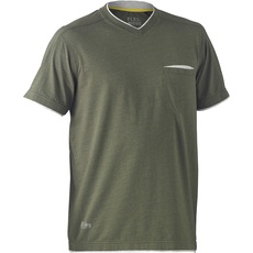 Bisley Workwear UKBK1933_BTHY Flex & Move Baumwoll-T-Shirt V-Ausschnitt, Kurzarm, Grün Meliert, XS