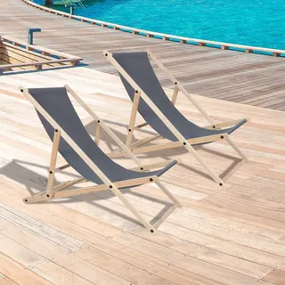 Jiubiaz Liegestuhl Klappbar Gartenstuhl Holz Sonnenliege Klappstuhl Campingstuhl Strand Grau 2 Stück - Grau