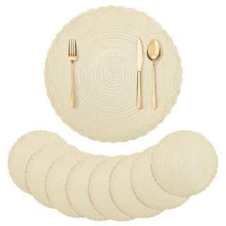 fanquare Runde Platzsets 8er Set Hitzebeständige Geflochtene Platzsets für Küchentisch 38cm Beige Runde Waschbare Tischsets