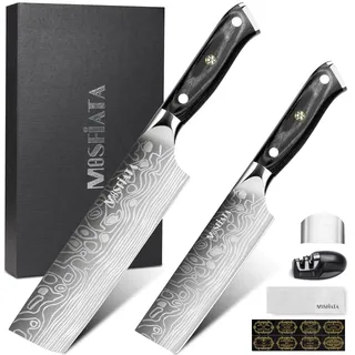 MOSFiATA 7 Zoll & 5,5 Zoll Nakiri Messer Set- EN.4116 Stahl, Kochmesser, Japanisches Messer, Küchenmesser, Gemüsemesser mit Scheide, Geschenkverpackung und Reinigungstuch