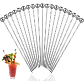 Tyqour 20 Stück Cocktailspieße aus Edelstahl Silber Martini Picks 11cm Wiederverwendbare Cocktail Picks Metall Obststicks Cocktail Stick Edelstahl Cocktail-Spieße für Fingerfood Sandwich Party Bar