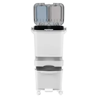 Bettizia 42L Abfalleimer Mülleimer Küche Müllsortier 4 Fächer Recycler Lagerschrank Pedal - Weiß