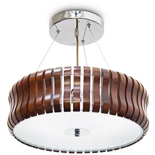 Relaxdays Pendelleuchte RINC klein, 3-flammig, dunkles Holz und satiniertes Glas für angenehmes Licht, höhenverstellbar, H=14 Ø=54 cm, Eiche, dunkel-braun