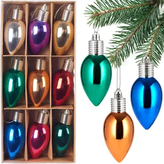 BRUBAKER 9er Set Weihnachtskugeln - Bunte Party Glühbirnen - 10 cm Christbaumkugeln Bruchsicher - Kunststoff Christbaumschmuck Baumkugeln - Weihnachtsbaumkugeln für Weihnachts- und Partydeko - Bunt
