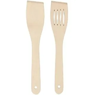 Chef Aid Pfannenwender Holz 2er Set, 30 cm – Holzspatel geschlitzt und voll, kratzfrei für antihaftbeschichtete Pfannen, Küchenhelfer aus Holz zum Kochen und Backen