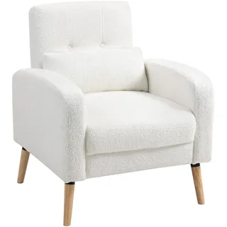 Homcom Loungesessel Sessel mit Lendenkissen, Gepolstert Polstersessel mit Holzbeine, Fleece-Stoff, Relaxsessel Einzelsessel für Wohnzimmer, Schlafzimmer, Weiß