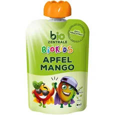 biozentrale BioKids Fruchtmus Beutel Apfel-Mango | 12x 90 g Früchte | Quetschbeutel & Quetschies mit 100% Frucht | Idealer Früchtebrei & Fruchtpüree ohne Zuckerzusatz