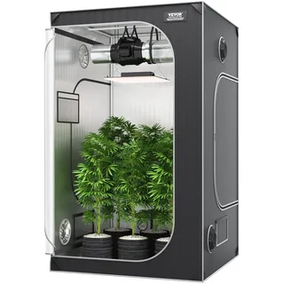 VEVOR Growbox 122x122x203cm Gewächshaus aus 22 mm Stahl-Rahmen und 2000D Oxford-Gewebe Growtent 60 kg Tragfähigkeit Growschrank Geeignet für 200–300 W Wachstumslicht Indoor Zuchtzelt