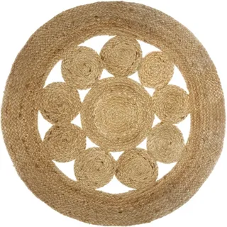 Teppich rund Boho 80 cm Jute Wohnzimmerteppich beige Kurzflor Dekoration Deko
