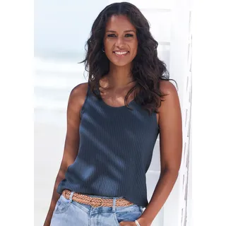 Trägertop VIVANCE "mit tropfenförmigem Cut-Out am Rücken", Damen, Gr. 44/46, bunt (mint, blau), Piqué, Obermaterial: 69% Polyester (REPREVE), 28% Viskose, 3% Elasthan, Waffelmuster, unifarben, lässig geschnitten normal, Rundhals, Tops Trägertop, aus weicher Piqué-Qualität, Topseller