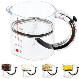 OuryTech Messbecher Klein, Messbecher Klein Für Küche Und Backen, Verstellbarer Measuring Cups Mit Abstreifer Für Präzises Dosieren