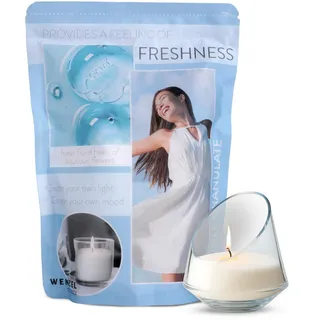 Wenzel Kerzenwachs Granulat 400g Weiß – Frische Meeresbrise Note = Duftwachs: Freshness – DIY Duftkerzen Set inkl. Dochte & Anleitung – Kerzensand mit Duft – Made in Germany