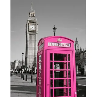 TDFERAN 40x50cm Diamond Painting Landschaft London Perlenbilder Erwachsene Malen Nach Zahlen Landschaft Straßen Big Ben Rosa Telefonzelle Diamant Puzzle Erwachsene Crystal Art Landschaften