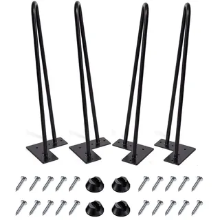 MSOBAIW 18 Zoll Haarnadel Beine, Heavy Duty Metal Tischbeine für Schrank, TV-Schränke, Schubladen, Nachttisch, 3/8" Dia Satin schwarz Zwei-Stab Eisen Draht Beine für DIY Möbel (45.5cm, schwarz)