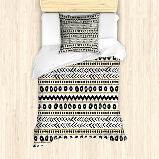 ABAKUHAUS Gestreift Bettbezug Set, Abstrakte Primitive Figuren mit Höhle Felsen Natur inspiriert ungewöhnliche Boho Artprint, 135 x 200 cm + 80 x 80 cm, Schwarz Gelb