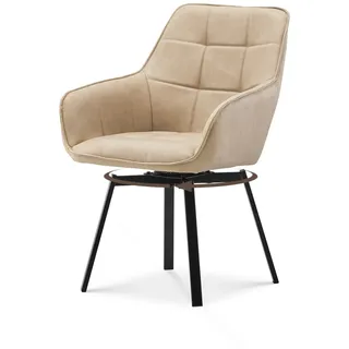 TUKAILAI Esszimmerstühle Drehbar, Drehstuhl esszimmer Kunstleder mit Armlehnen Rückenlehne Gepolsterter Sitz Metallbeine, Armlehnstuhl Küchenstühle Polsterstuhl Sessel für Küche (Beige)