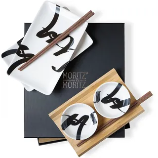 Moritz & Moritz Sushi Geschirr Set 8-tlg. für 2 Personen Schwarz Porzellan